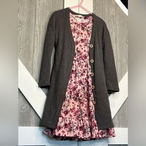189. NWOT Girls 4-16 Knit Works Tiered Dress & Button-Down Knit Cardigan